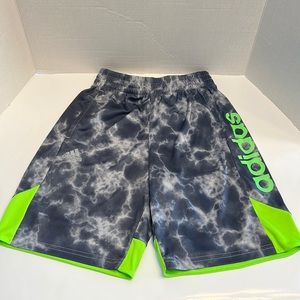 Adidas Boys Size M (10/12) Gray & Neon Green Athletic Shorts